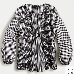 J Crew  Embroidered Gingham Popover Blouse